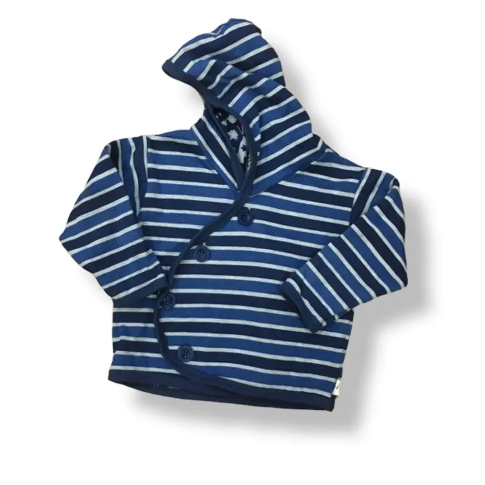 Little Shrimp Boys Jacket Size 18-24 Mo Blue Navy Gray Striped Wrap Style Hoodie